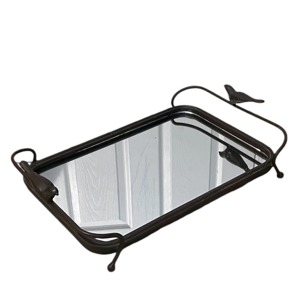 Glass Metal Candle‎ Tray With Birds Handles
